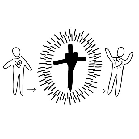 sinful man comes to the cross and goes out a new man purifiedのイラスト素材