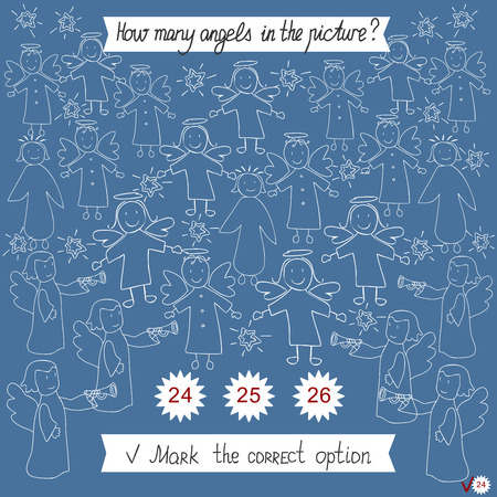 Homework for kids how many angels in the picture. Sunday school. The Bible lesson.のイラスト素材