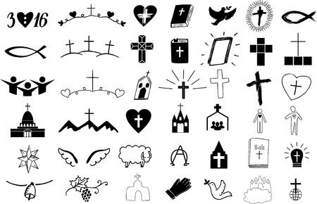 Set of 42 christian icons .のイラスト素材