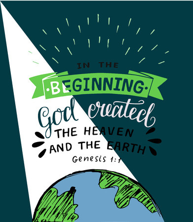 Hand lettering with bible verses In the beginning God created the heaven and earth. Genesisのイラスト素材