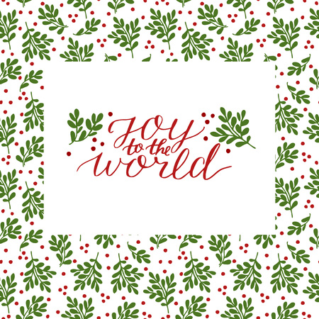 Holiday card with inscription Joy to the world, made hand lettering on red and green backgroundのイラスト素材