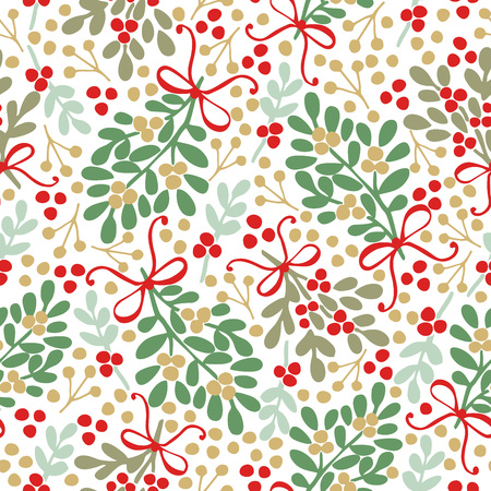 Seamless pattern with green and brown bouquets . Holiday background. Winter time. Christmasのイラスト素材