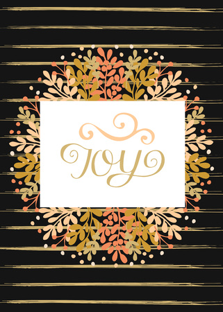 Holiday greeting card with hand lettering Joy on black striped backgroundのイラスト素材
