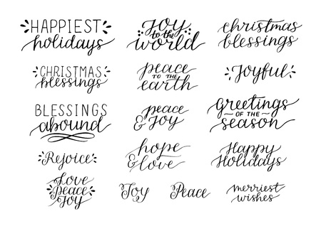 Collection with 16 Holiday Christmas hand lettering quotesのイラスト素材