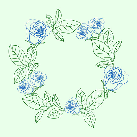 Floral wreath with blue roses. Vector illustration.のイラスト素材