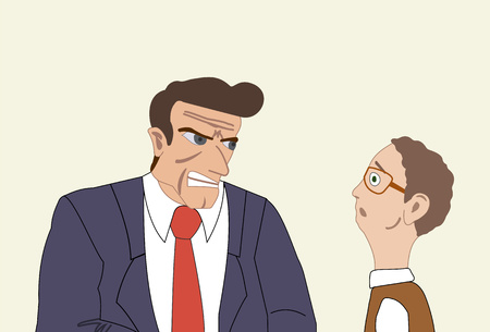 Angry businessman attacking his colleague. Mobbing, bullying at workplace Vector illustration.のイラスト素材
