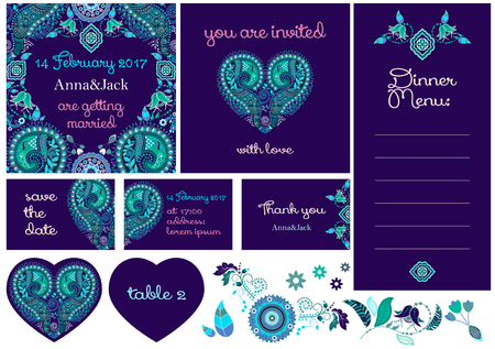 Wedding invitation cards in Paisley style.のイラスト素材