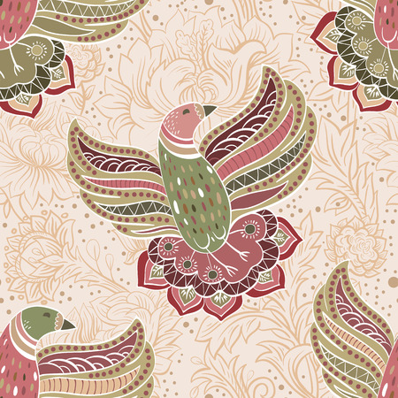 Colorful seamless pattern with birds. Vector backgroundのイラスト素材