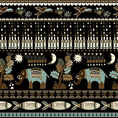 Floral and animal seamless pattern in paisley style. Ornamental Indian backdropのイラスト素材