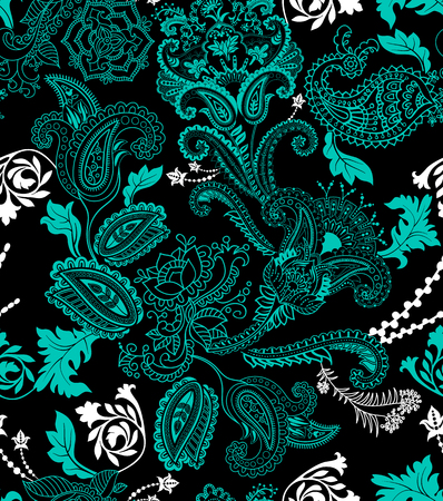 Colorful floral seamless pattern. Plants ornament. Decorative flowers and Paisley. Design for fabrics, cards, web, decoupageのイラスト素材