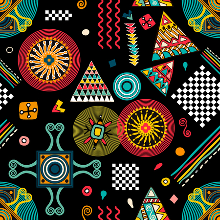 Vector seamless ethnic pattern. Colorful backdrop with abstract elements. Abstract backgroundのイラスト素材