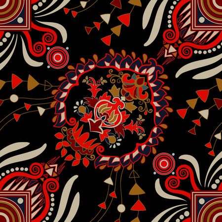 Vector seamless ethnic pattern. Colorful backdrop with abstract elements. Native american design, Navajo. Mexican native motifのイラスト素材