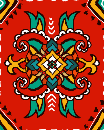 Vector red ornamental pattern. Bright wallpaper with indian motifのイラスト素材