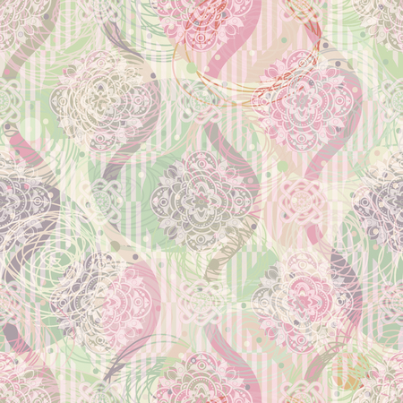 Floral vintage seamless pattern. Retro plants style. Vectorのイラスト素材