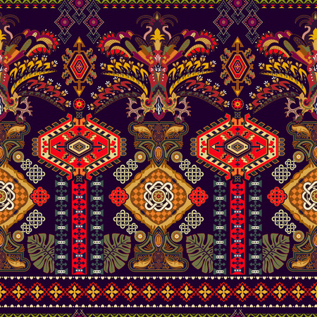 Colorful seamless ornamental pattern, ethnic style. Indian border ornament. Vector clip art. Wallpaper for cover, textile, print, cards.のイラスト素材
