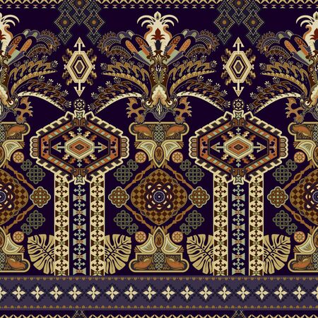 Colorful seamless ornamental pattern, ethnic style. Indian border ornament.