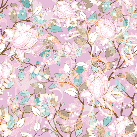 Delicate seamless pattern with large decorative magnolias. Vector floral wallpaperのイラスト素材