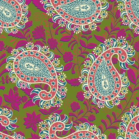 Vector seamless oriental pattern. Paisley and flowers. Colorful design for textile, fabric, web, cover, wrapping paperのイラスト素材