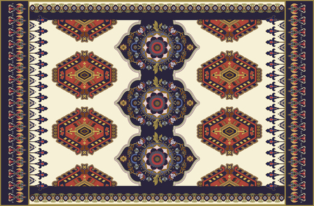 Colorful ornamental vector design for rug, carpet. Persian rug, textile. Geometric floral backdrop. Arabian ornament with decorative elements. Turkish carpet with folk national ornamentのイラスト素材