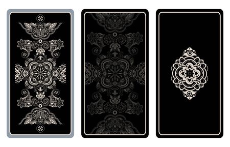 Vector illustration design for Tarot cards. Geometric lace template Black and white contrast designのイラスト素材