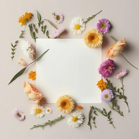 flowers composition. Frame made of flowers on pastel background. Flat lay, top view, copy space