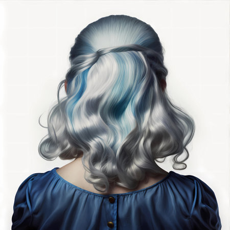 Portrait of beautiful young woman with long wavy hair. back view.の素材