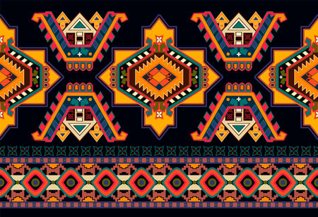 Decorative horizontal pattern. Ornamental geometric border. Vector seamless pattern. Colorful horizontal ethnic ornament. Indian, Arabic, Damascus, Spanishのイラスト素材