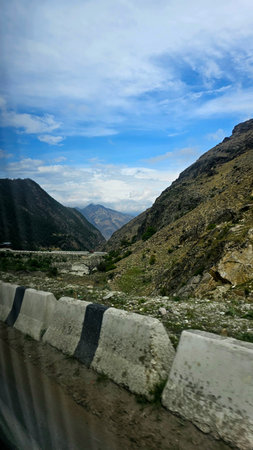 Mountain road in the Himalayas, Annapurna Conservation Area, Nepalの写真素材