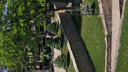 Aerial view of a garden in the center of the city.の写真素材