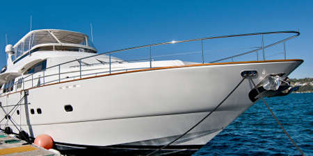 Luxury 84 ft. super motor yacht moored at at Spit Bridge Marina, Sydney, Australia.の写真素材