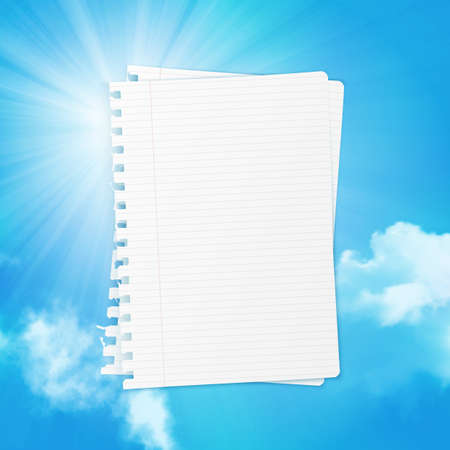 Paper sheet over summer background with clouds on the skyのイラスト素材