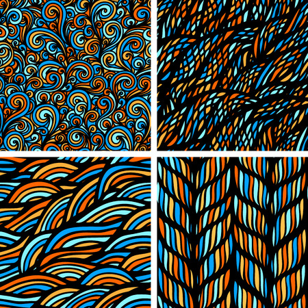 Set of four seamless bright patterns, waves backgroundのイラスト素材