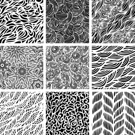 Set of nine seamless patterns, waves backgroundのイラスト素材