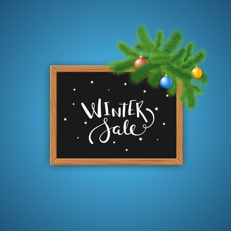 Board Winter Sale with  fir tree and balls.のイラスト素材