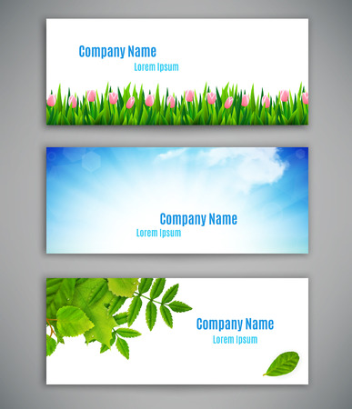 Set of three banners with realistic natural background, vector illustrationのイラスト素材