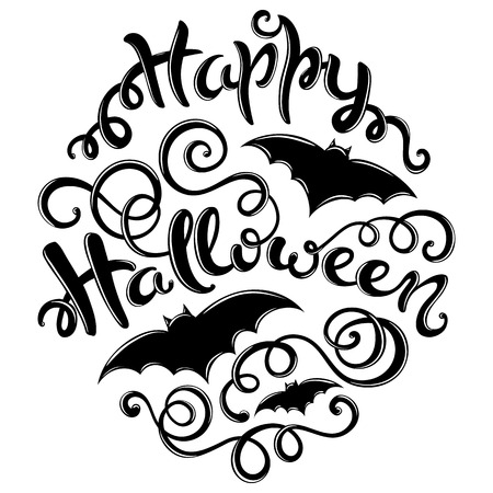 Happy Halloween card with hand-drawn lettering, vector illustrationのイラスト素材