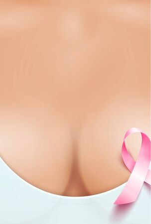 Realistic pink ribbon, breast cancer awareness symbol, vector illustrationのイラスト素材