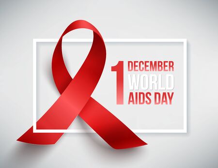 Realistic red ribbon, world aids day symbol, 1 december, vector illustration