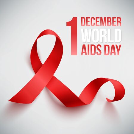 Realistic red ribbon, world aids day symbol, 1 december, vector illustrationのイラスト素材