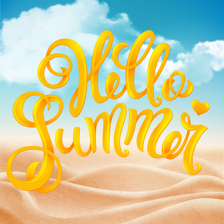 Beautiful tropical beach with sunlight background, summer holiday concept. Vector illustration with realistic sand and clouds.のイラスト素材