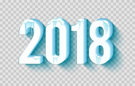 Happy new year 2018 with frosty snow and icicle over transparent background. Vector illustration.のイラスト素材