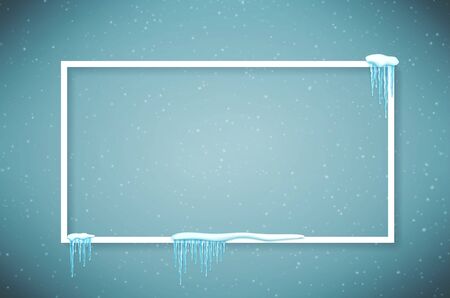 Poster template with realistic snow and icicles. Beautiful winter background. Vector illustration.のイラスト素材