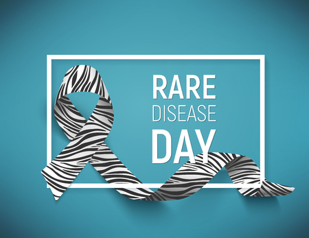 Rare disease awareness day with white border and ribbon on blue background.のイラスト素材