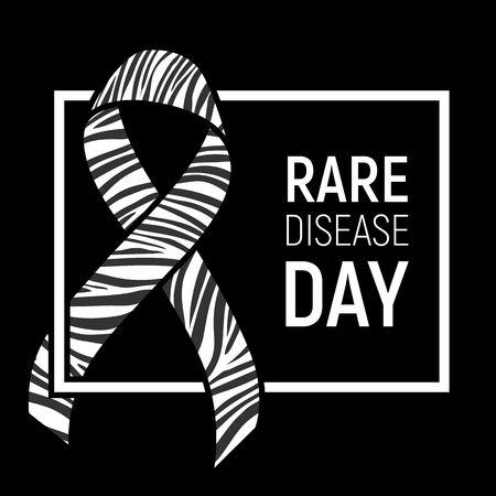 Rare disease awareness day  with white border and ribbon on black background.のイラスト素材