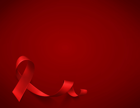 Realistic red ribbon, world aids day symbol, 1 december. Template background for poster. Vector illustration.のイラスト素材