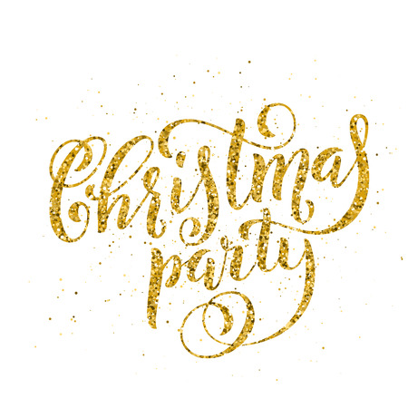 Gold Merry Christmas party handwritten lettering. Lettering design card template. Vector illustration.のイラスト素材