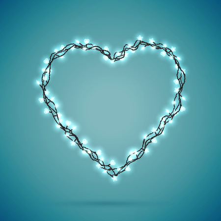 Magic background with christmas lights. Heart shaped. Vector illustrationのイラスト素材