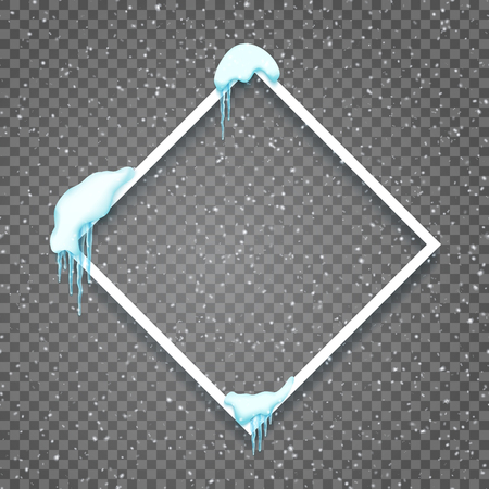 Border with realistic snow and icicles. Beautiful winter template for merry christmas. Vectorのイラスト素材