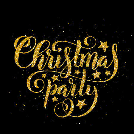 Merry Christmas party handwritten lettering. Lettering design card template. Vector illustration.のイラスト素材