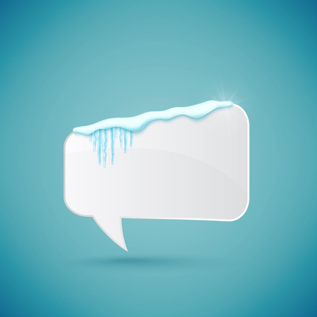 Speech bubble decorated with realistic snow and icicles. Design template for merry christmas. Vector illustration.のイラスト素材